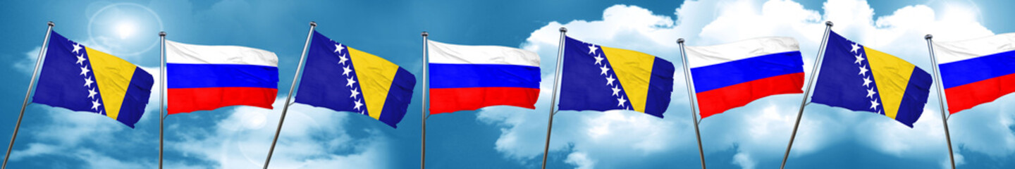 Bosnia and Herzegovina flag with Russia flag, 3D rendering