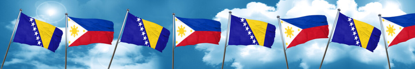 Bosnia and Herzegovina flag with Philippines flag, 3D rendering