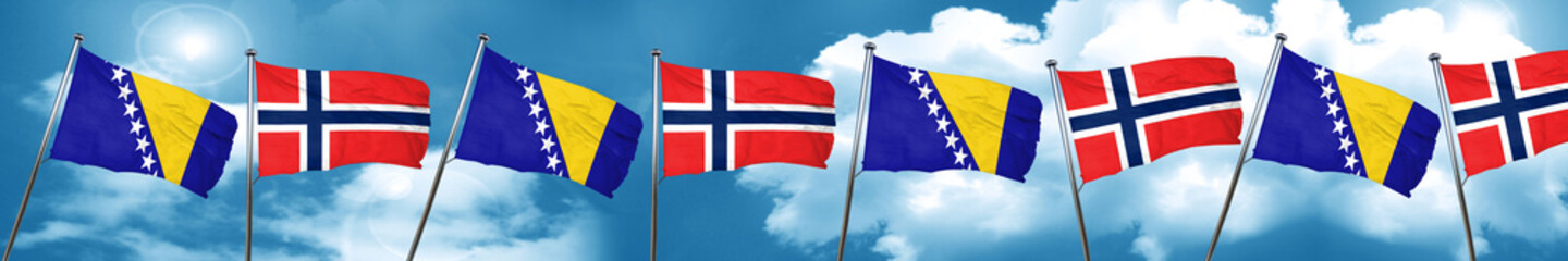 Bosnia and Herzegovina flag with Norway flag, 3D rendering