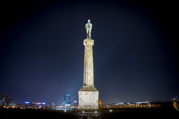 Victor statue on Kalemegdan fortress by night - Belgrade - Serbia...Picture of the iconic victory...