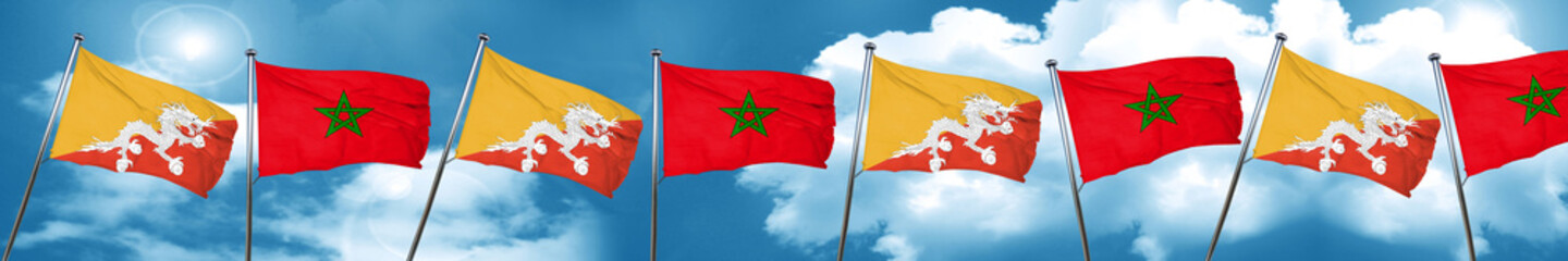 Bhutan flag with Morocco flag, 3D rendering