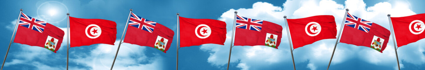 bermuda flag with Tunisia flag, 3D rendering