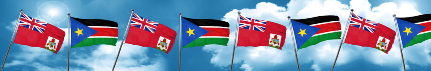 bermuda flag with South Sudan flag, 3D rendering