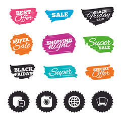 Social media icons. Chat speech bubble and Globe.