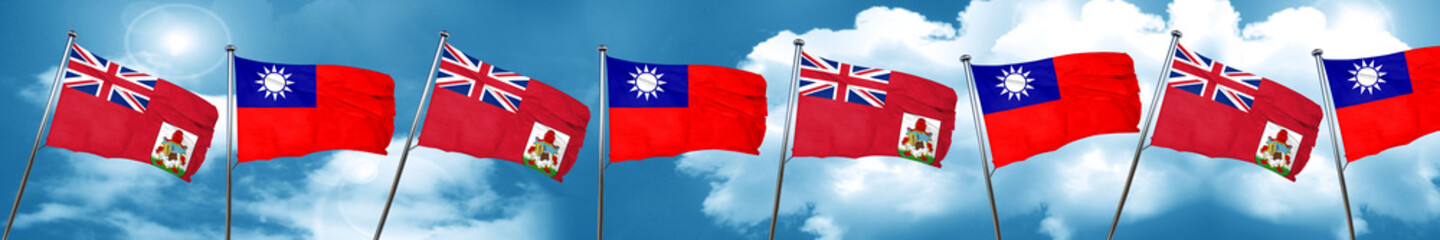 bermuda flag with Taiwan flag, 3D rendering