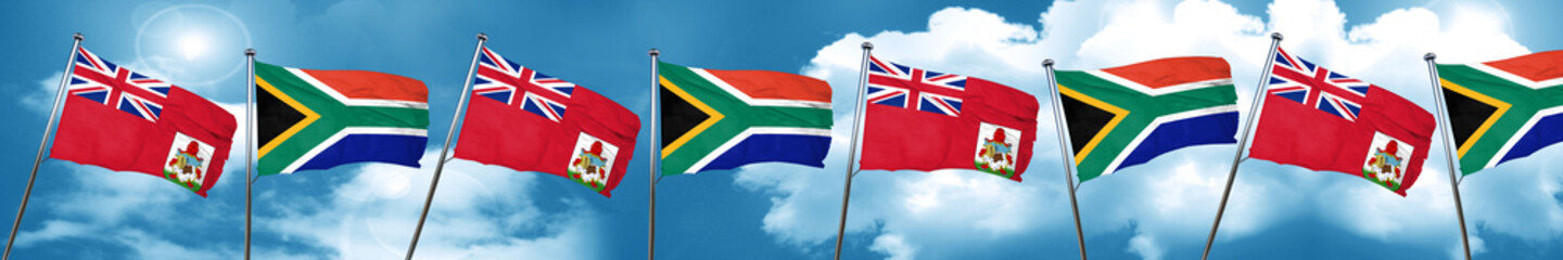 bermuda flag with South Africa flag, 3D rendering