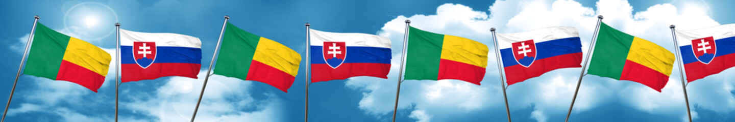 Benin flag with Slovakia flag, 3D rendering