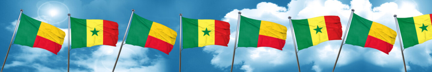 Benin flag with Senegal flag, 3D rendering