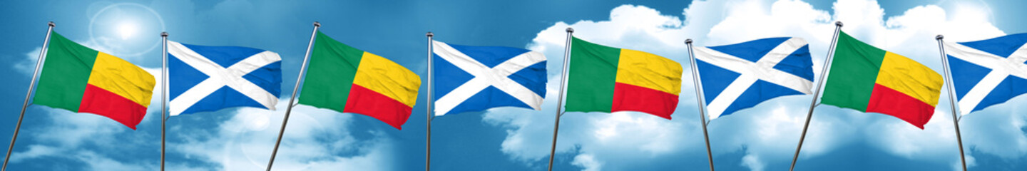 Benin flag with Scotland flag, 3D rendering
