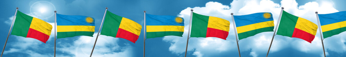 Benin flag with rwanda flag, 3D rendering