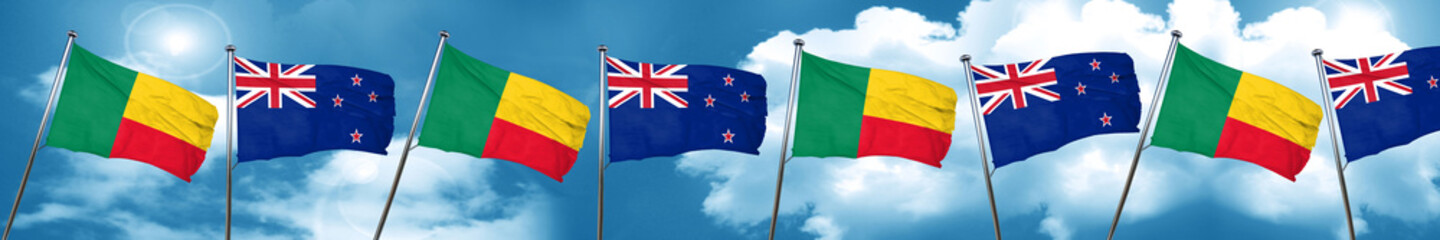 Benin flag with New Zealand flag, 3D rendering