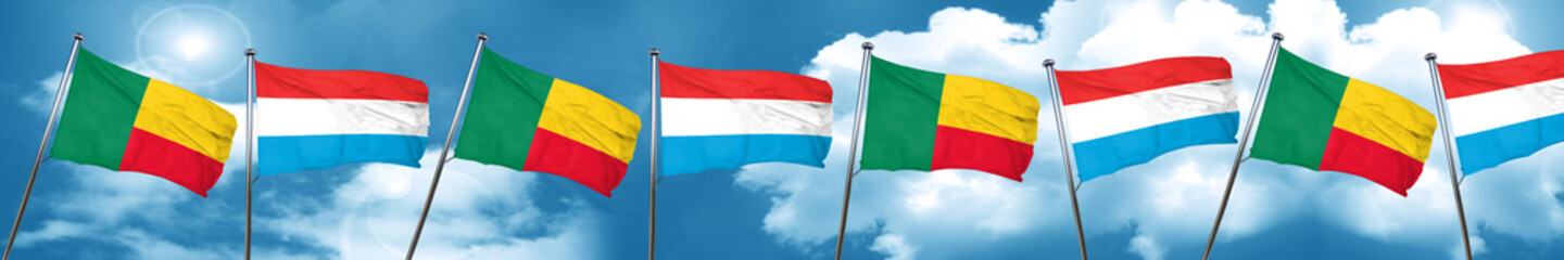 Benin flag with Luxembourg flag, 3D rendering