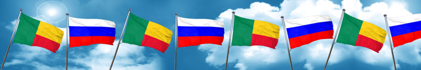 Benin flag with Russia flag, 3D rendering