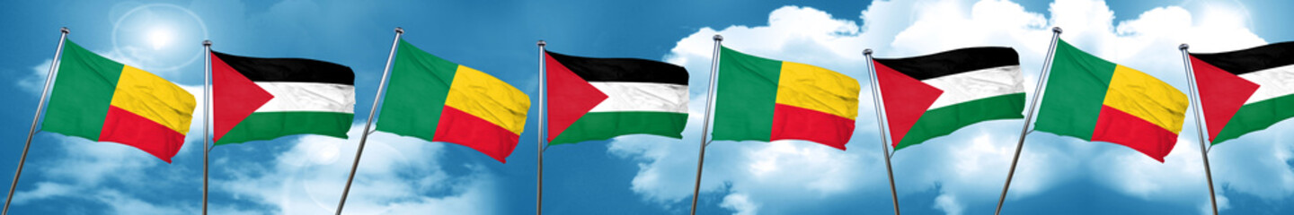 Benin flag with Palestine flag, 3D rendering