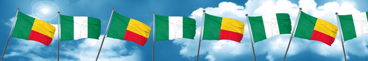 Benin flag with Nigeria flag, 3D rendering