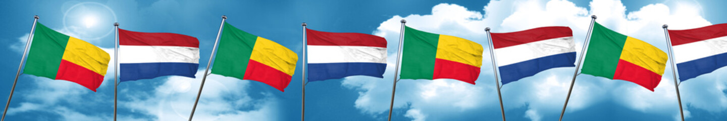 Benin flag with Netherlands flag, 3D rendering