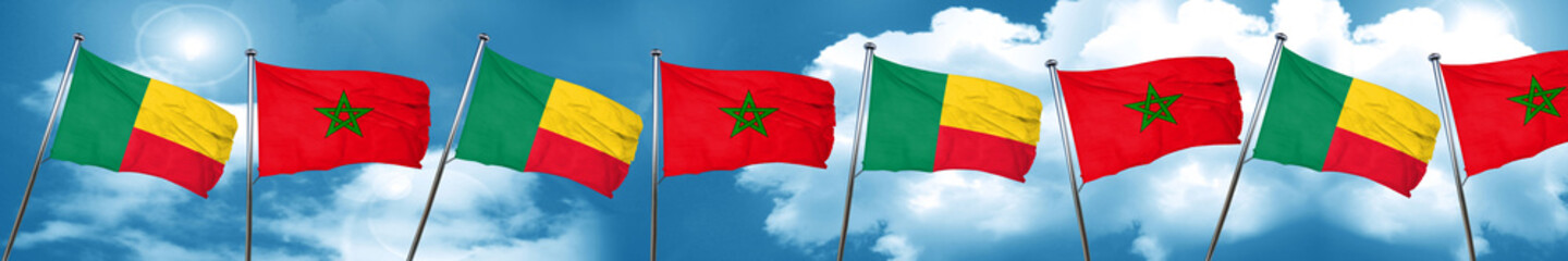 Benin flag with Morocco flag, 3D rendering