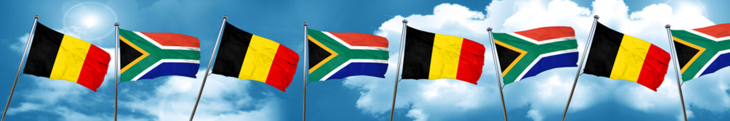 Belgium flag with South Africa flag, 3D rendering