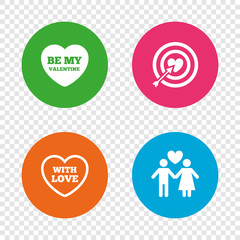 Valentine day love icons. Target aim with heart.