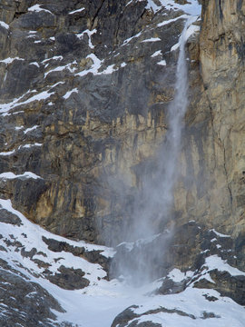 Snow , Ice And Stones  Falling  From A Vertical Mountain Wall