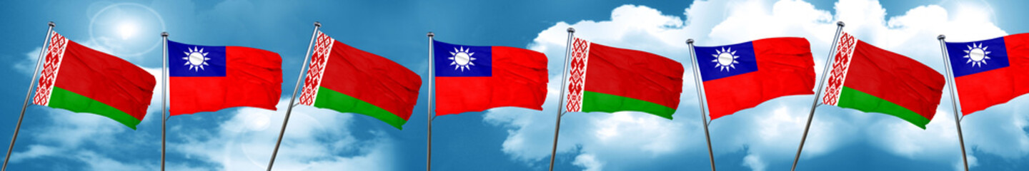 Belarus flag with Taiwan flag, 3D rendering