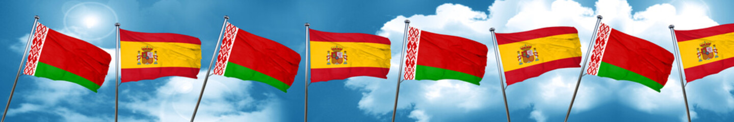 Belarus flag with Spain flag, 3D rendering