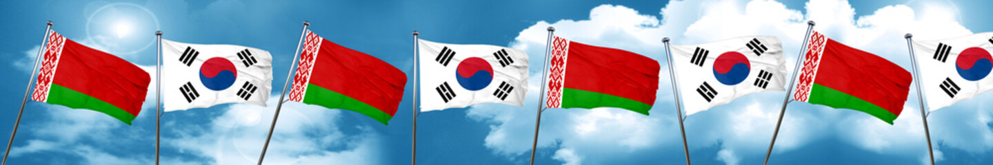 Belarus flag with South Korea flag, 3D rendering