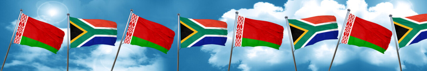 Belarus flag with South Africa flag, 3D rendering