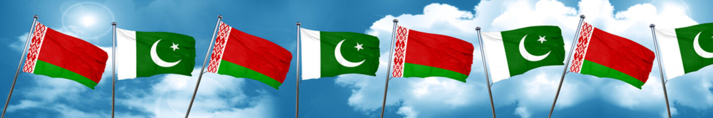 Belarus flag with Pakistan flag, 3D rendering