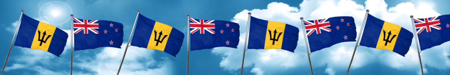 Barbados flag with New Zealand flag, 3D rendering