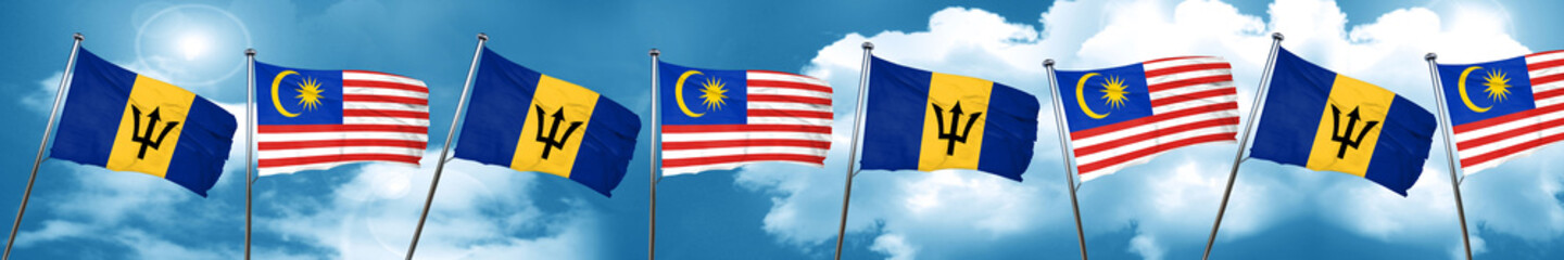 Barbados flag with Malaysia flag, 3D rendering