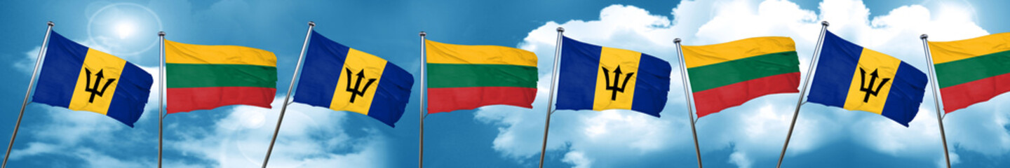 Barbados flag with Lithuania flag, 3D rendering
