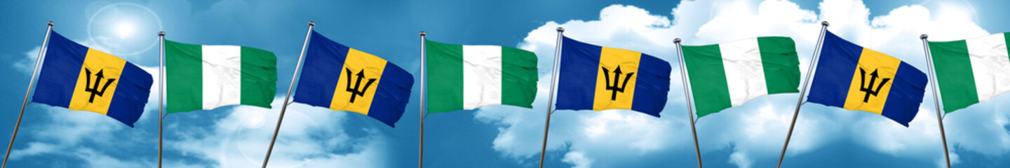 Barbados flag with Nigeria flag, 3D rendering
