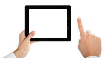 Person Hand Holding Digital Tablet