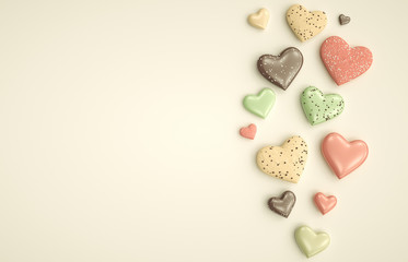 Valentine's Day simple love background decoration element heart shape cookies 3D Illustration