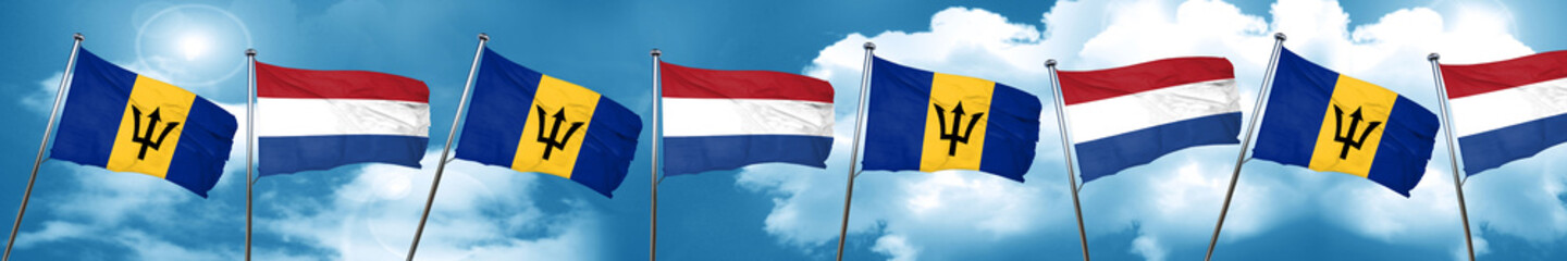 Barbados flag with Netherlands flag, 3D rendering