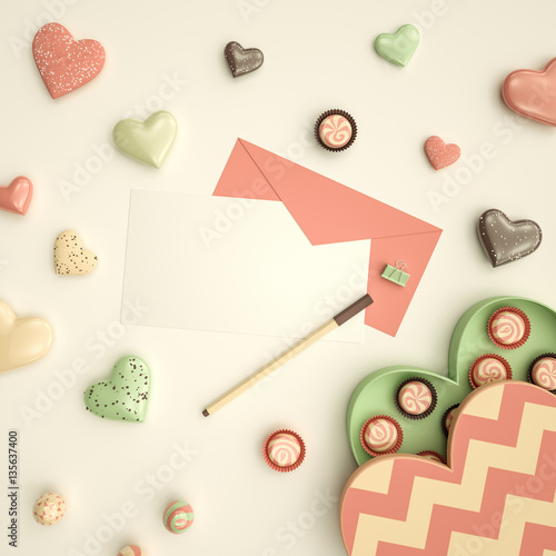 "Festive love card mock-up with pink envelope, flat lay ...