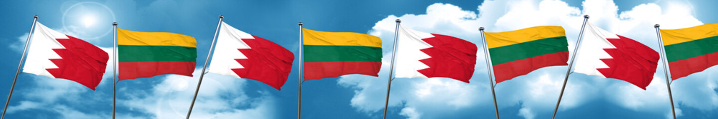 Bahrain flag with Lithuania flag, 3D rendering