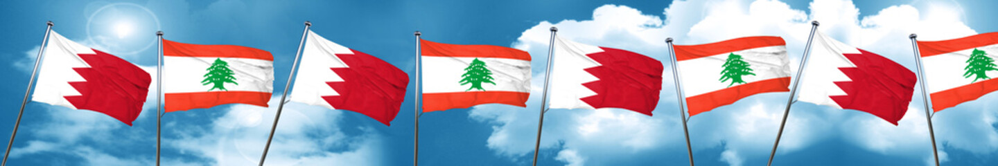 Bahrain flag with Lebanon flag, 3D rendering