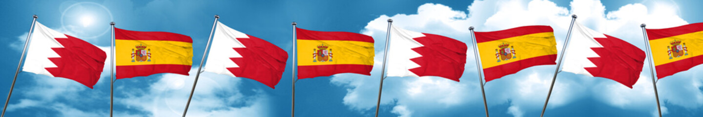 Bahrain flag with Spain flag, 3D rendering