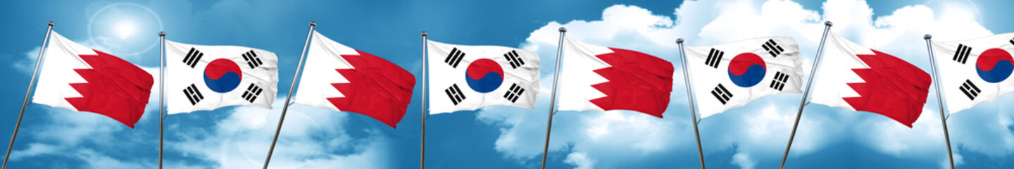 Bahrain flag with South Korea flag, 3D rendering