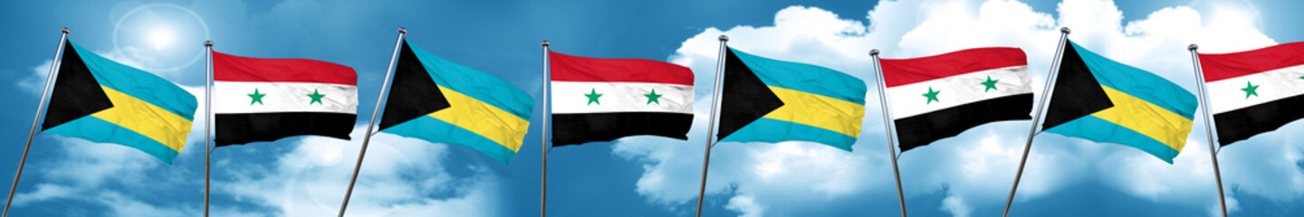 Bahamas flag with Syria flag, 3D rendering