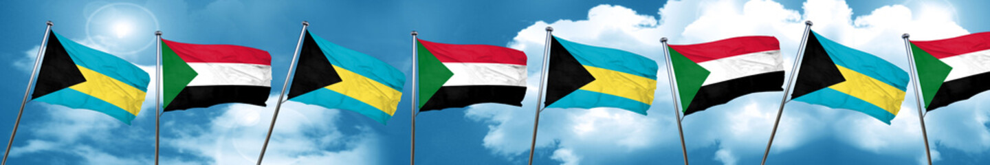 Bahamas flag with Sudan flag, 3D rendering