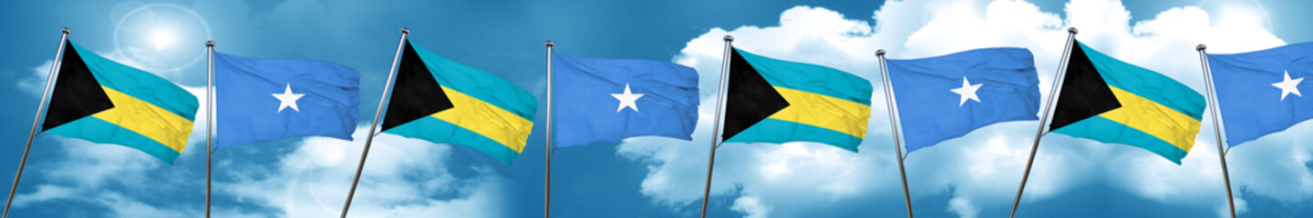 Bahamas flag with Somalia flag, 3D rendering