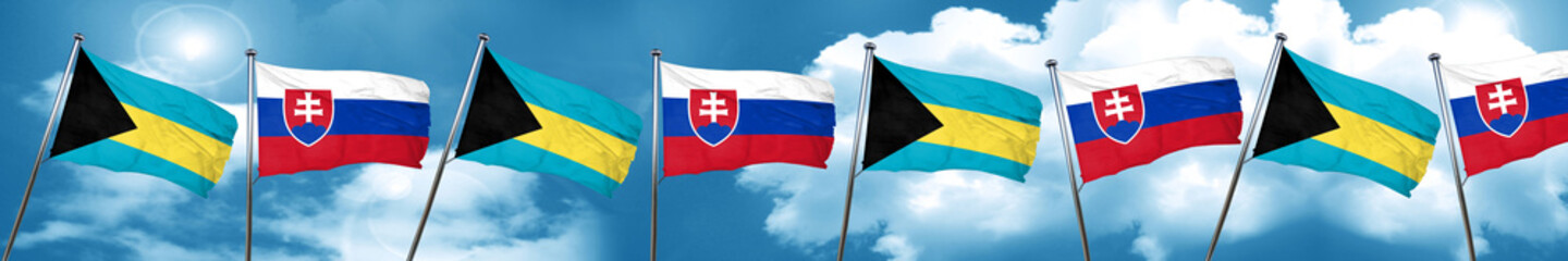 Bahamas flag with Slovakia flag, 3D rendering