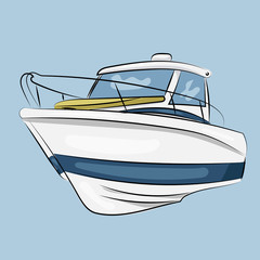 isolated small powerboat at the blue background