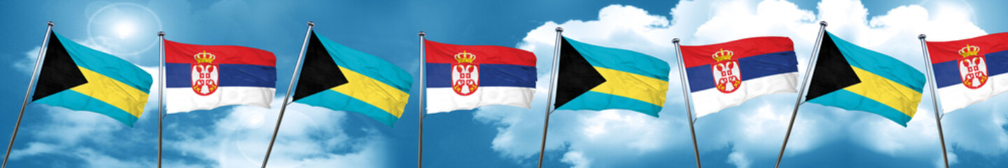 Bahamas flag with Serbia flag, 3D rendering