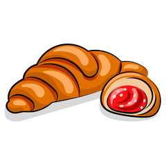 croissant with jam at the white background