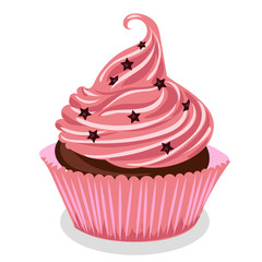 pink cupcake with cream isolated at the white background