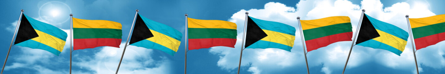Bahamas flag with Lithuania flag, 3D rendering